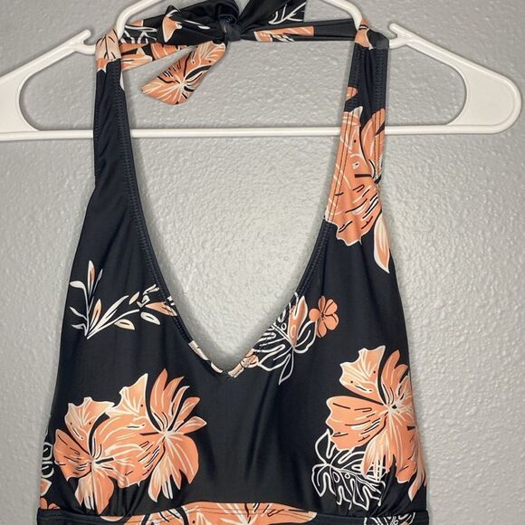 Black and Pink Hawaiian Floral Halter Tankini One Piece Swim Suit Size XL - Picture 2 of 10
